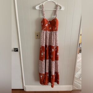 No Comment Floral Orange and Cream Maxi Dress